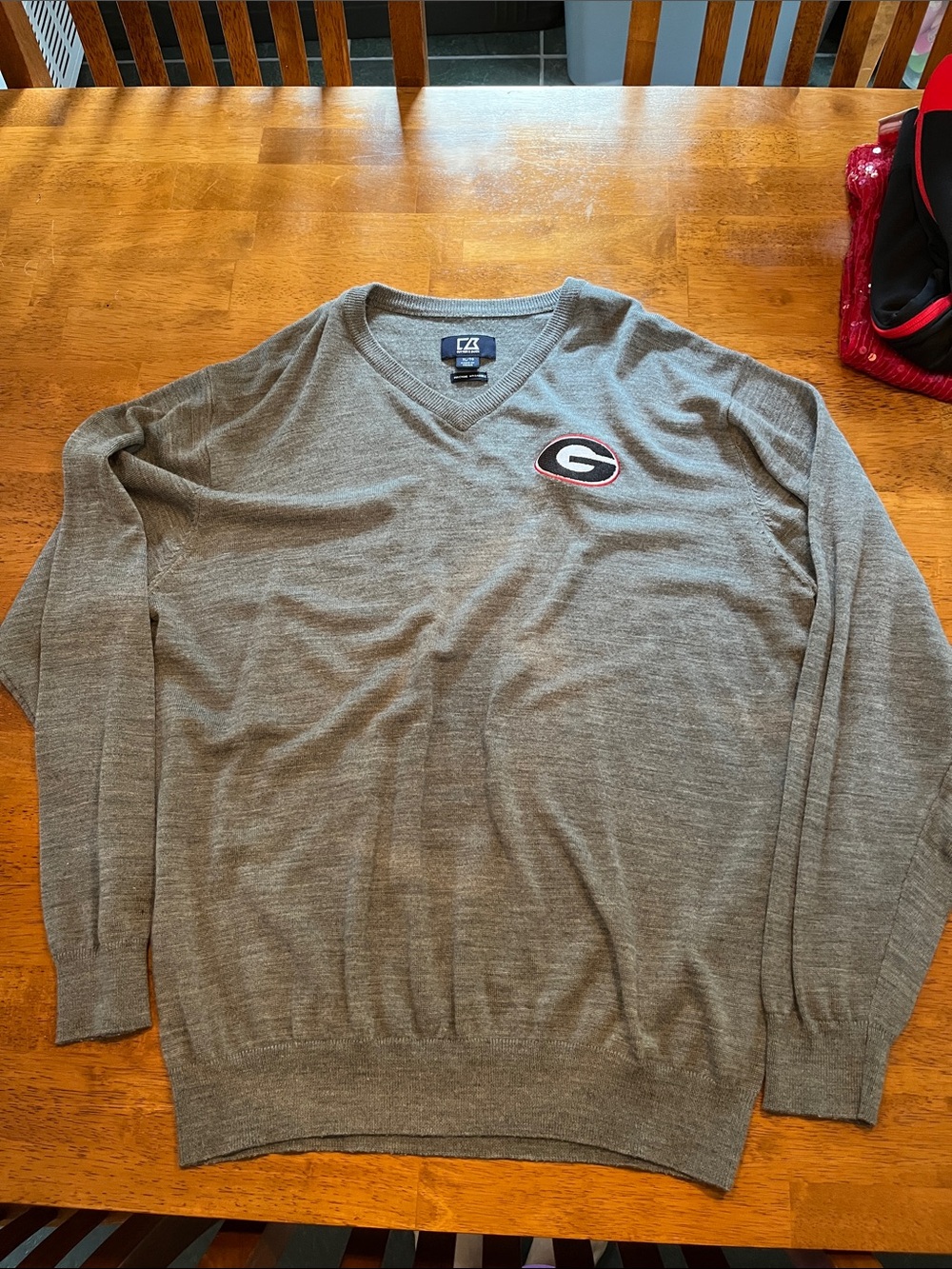 Cutter & Buck Gray V-Neck Sweater with Georgia 'G' Logo